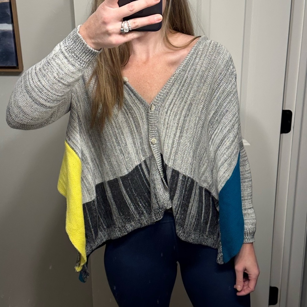 Jack by BB Dakota Colorblock Draped Waterfall Front Cape Cardigan Asymmetrical
